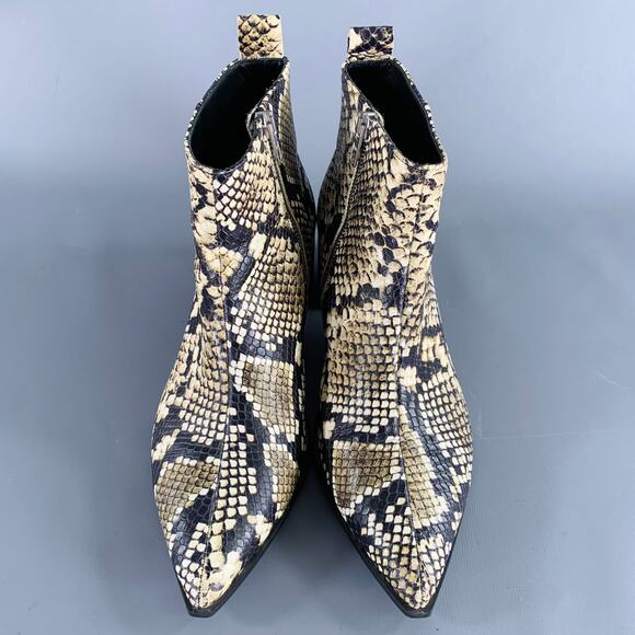 EVERLANE Size 6.5 Brown Cream Leather Snake Embossed Boots - Picture 4 of 8